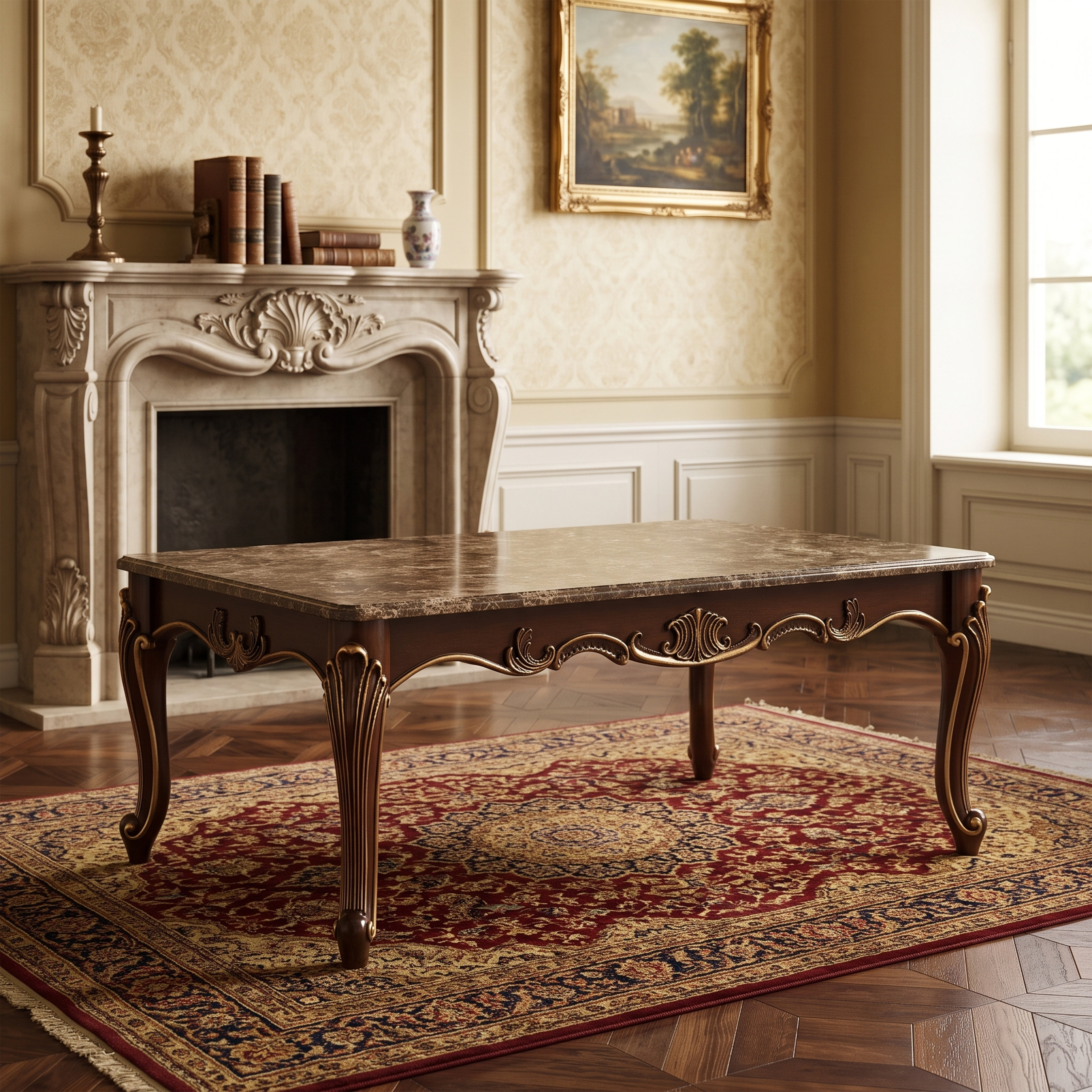 Lotus Rectangle Faux Marble Top Coffee Table