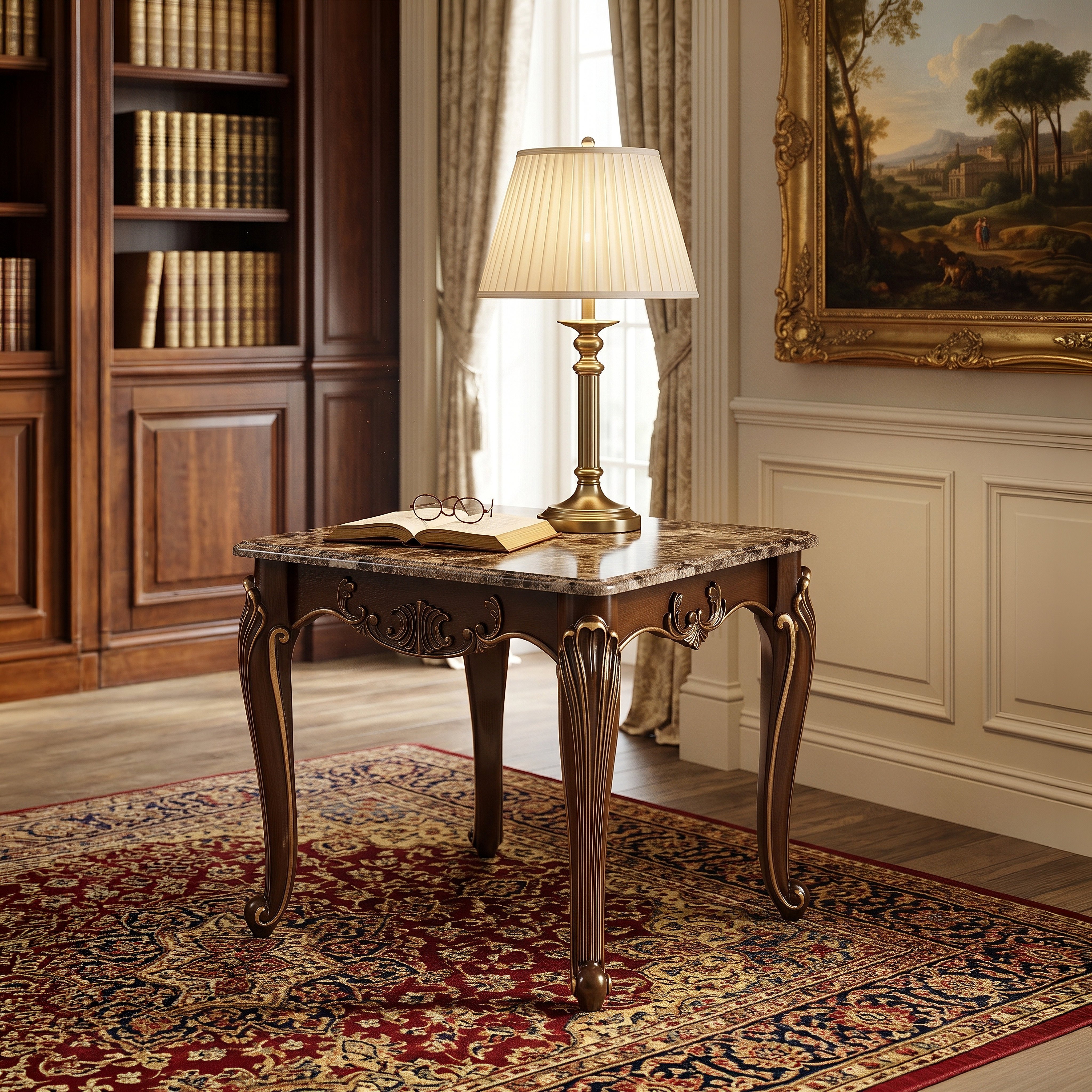 Lotus Rectangle Faux Marble Top End Table
