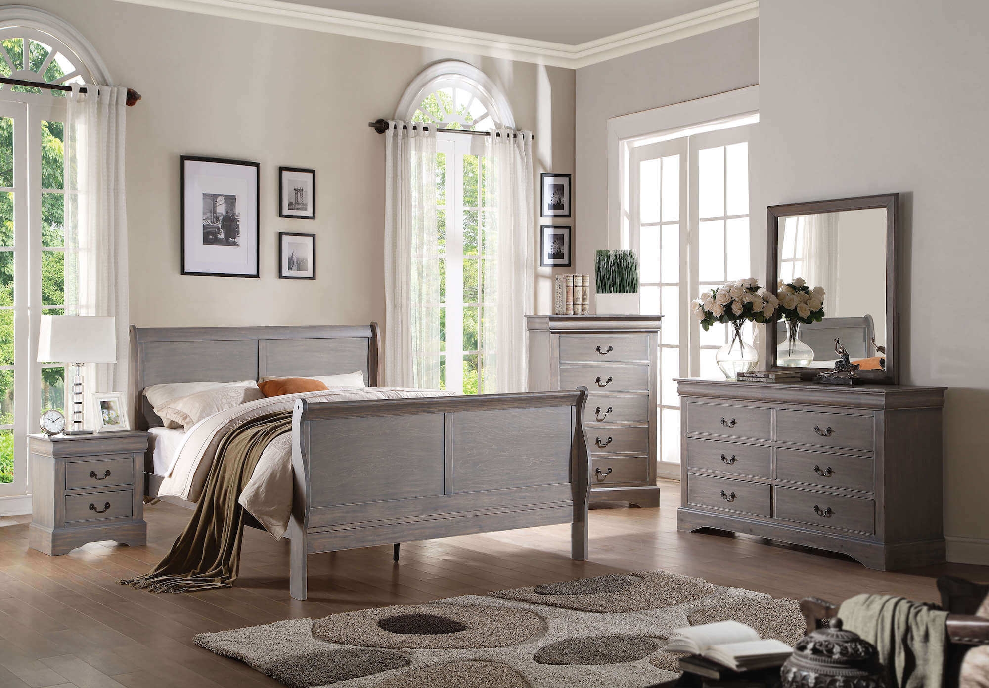 Acme Furniture Louis Philippe III Traditional Wood Sleigh King Bed