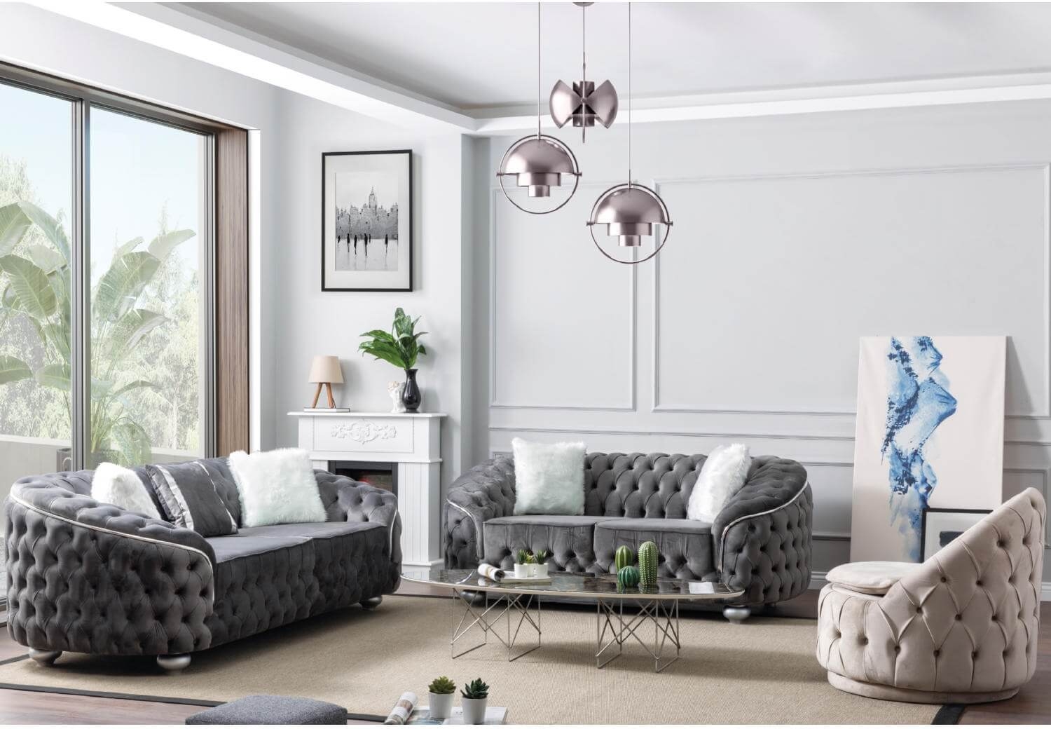 Bursa Tufted Velvet Living Room Set