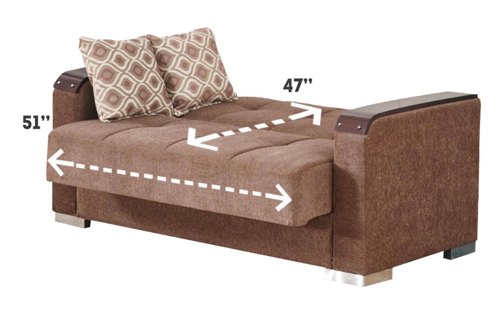 Zurich Fabric Storage Sleeper Loveseat, Greyish Blue dimensions