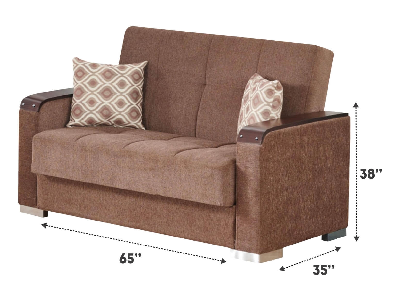 Beyan Signature Frankfurt 65" Chenille Convertible Loveseat  Light Brown dimensions