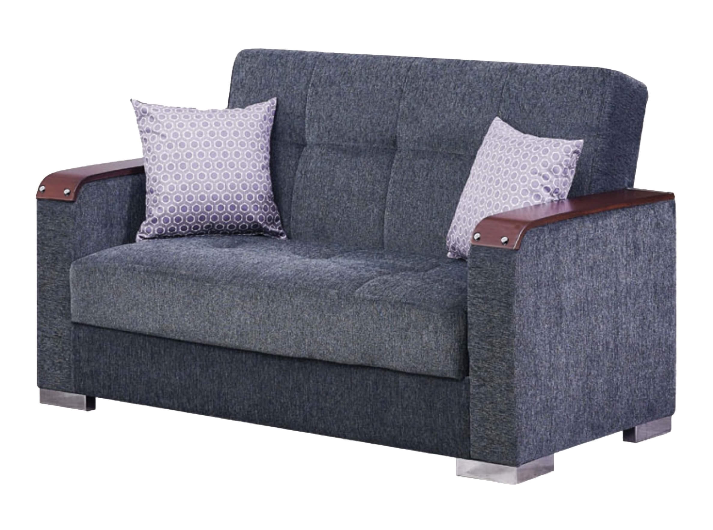 Convertible Sleeper Loveseat in Greyish Blue with Storage