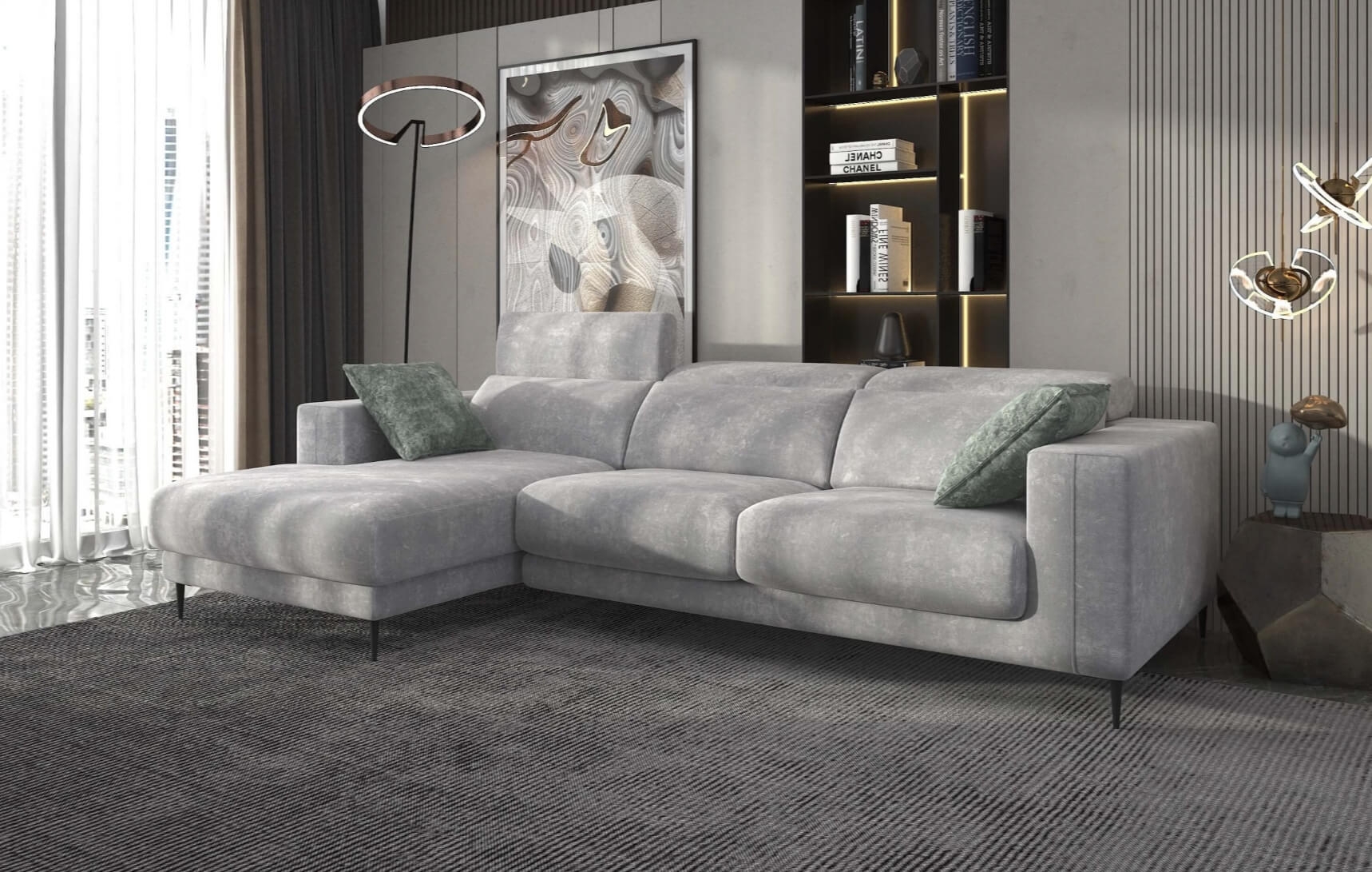 Lugo Polyester Fabric Left Arm Chaise Facing Sectional Sofa