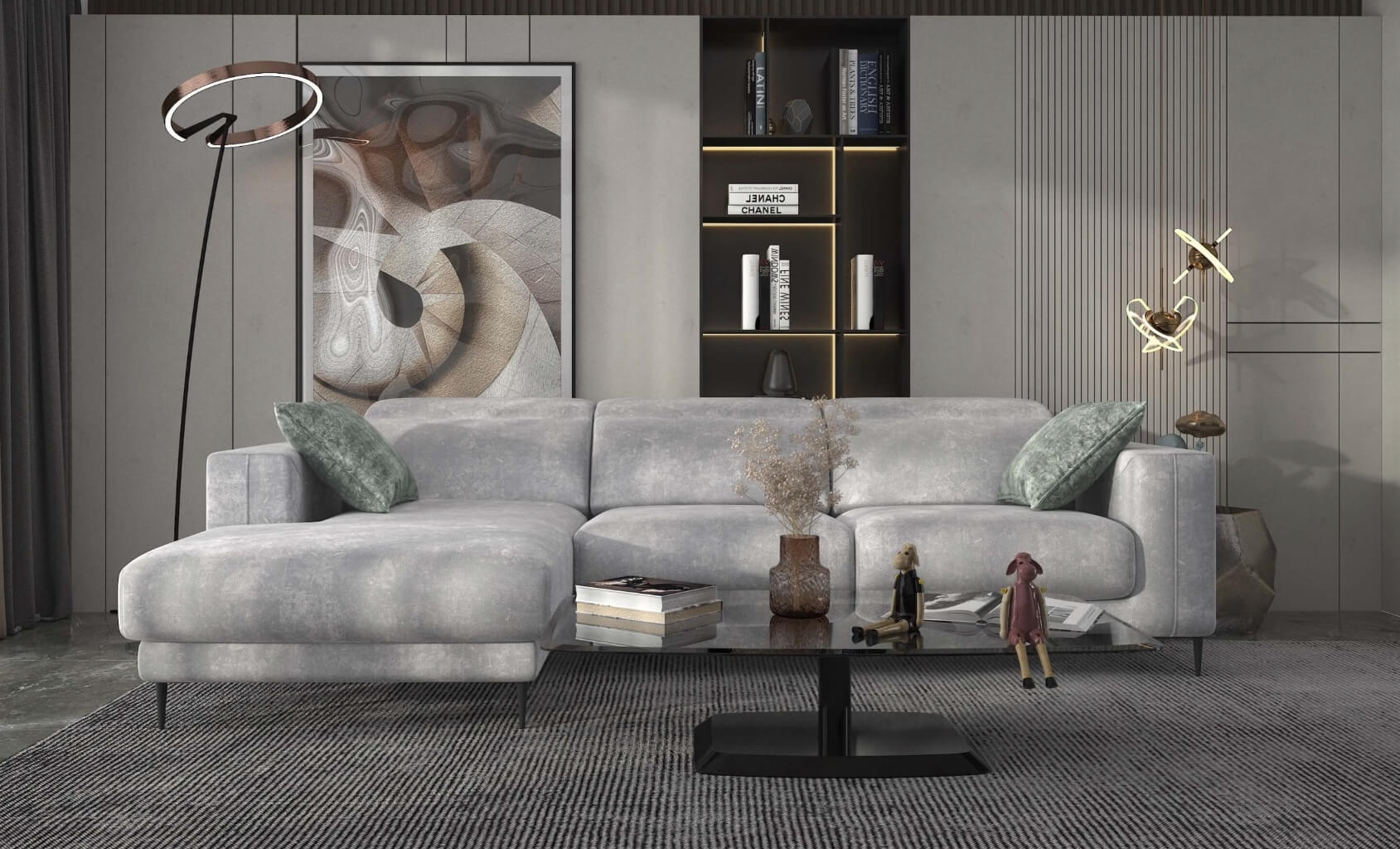 Lugo Modern Fabric Sectional Sofa in Golden Brown