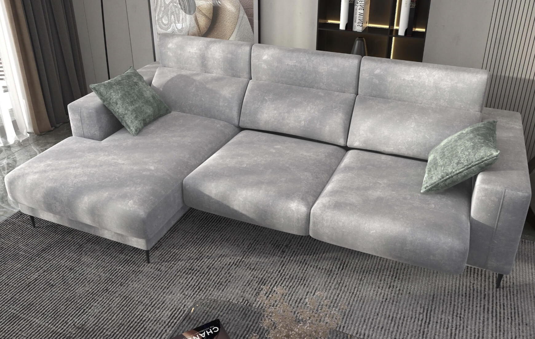 Lugo Polyester Fabric Left Arm Chaise Facing Sectional Sofa