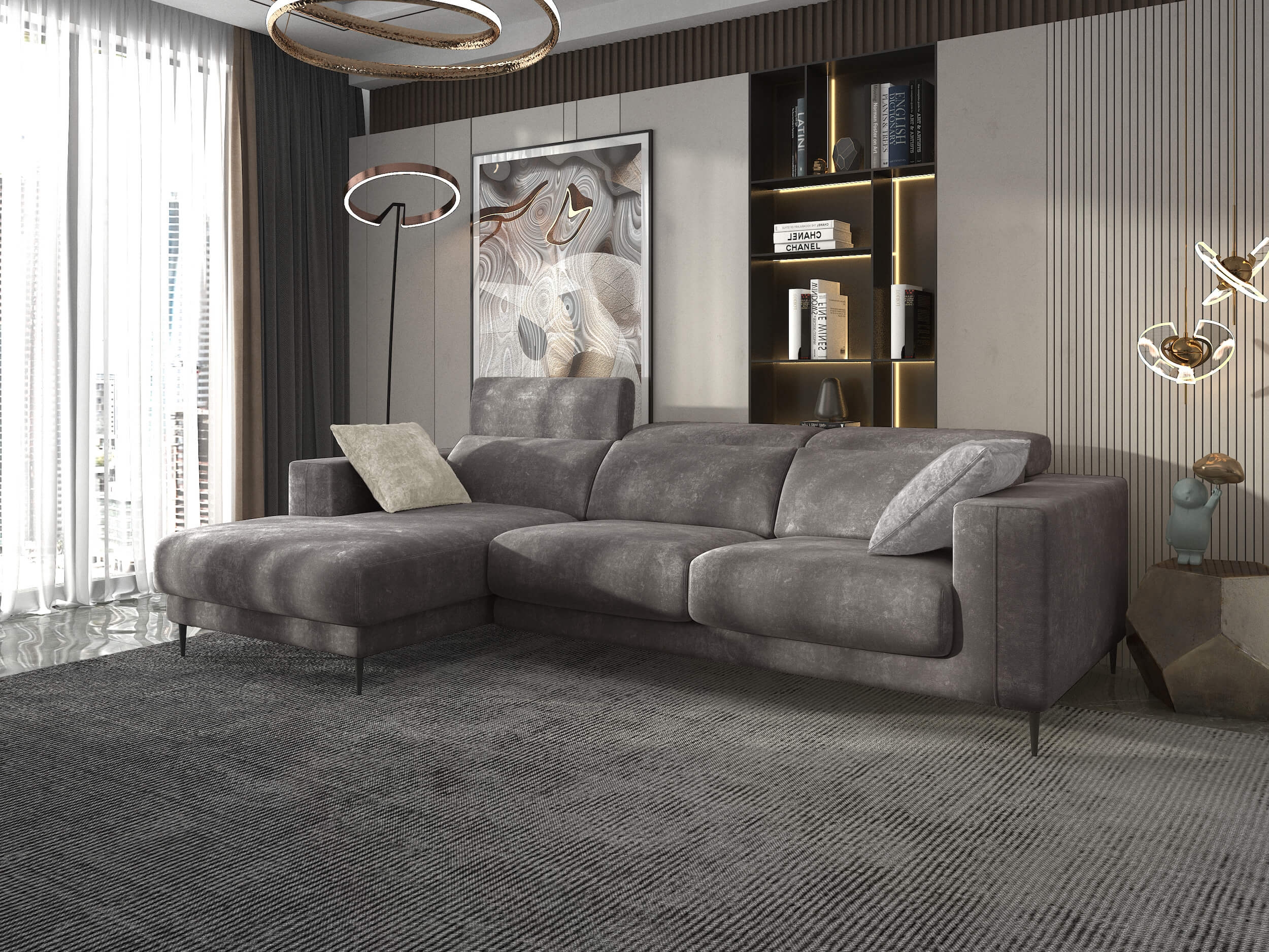 Lugo Modern Fabric Sectional Sofa in Golden Brown