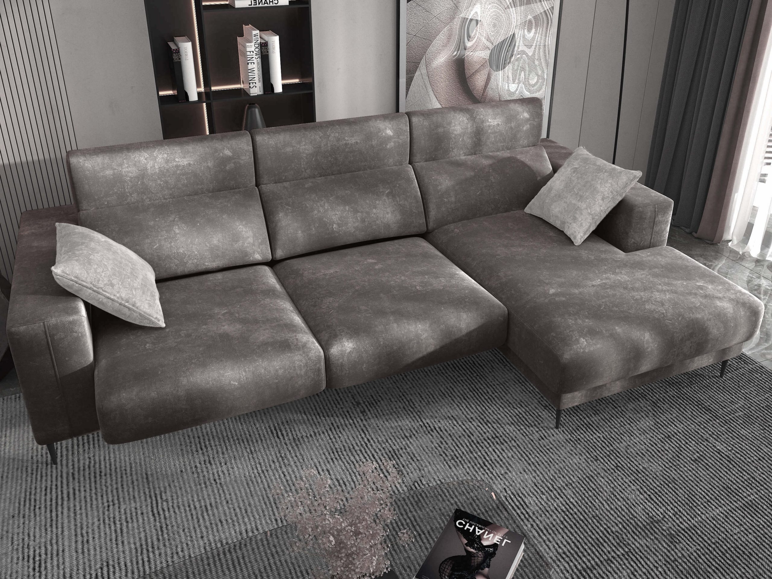 Lugo Polyester Fabric Right Arm Chaise Facing Sectional Sofa