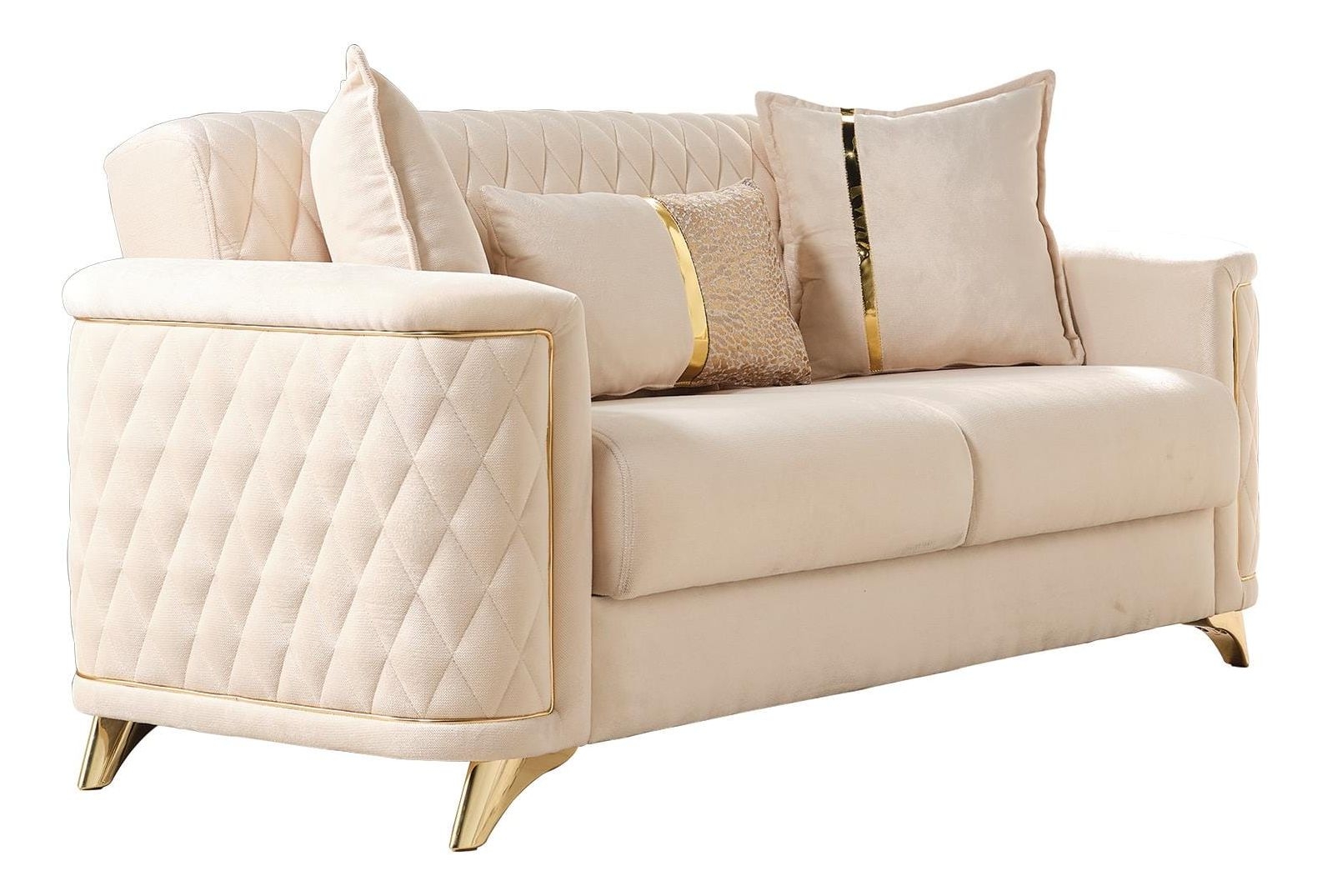 Luna Ivory Thick Velvet Fabric Upholstered Sofa & Loveseat - Thumbnail 3