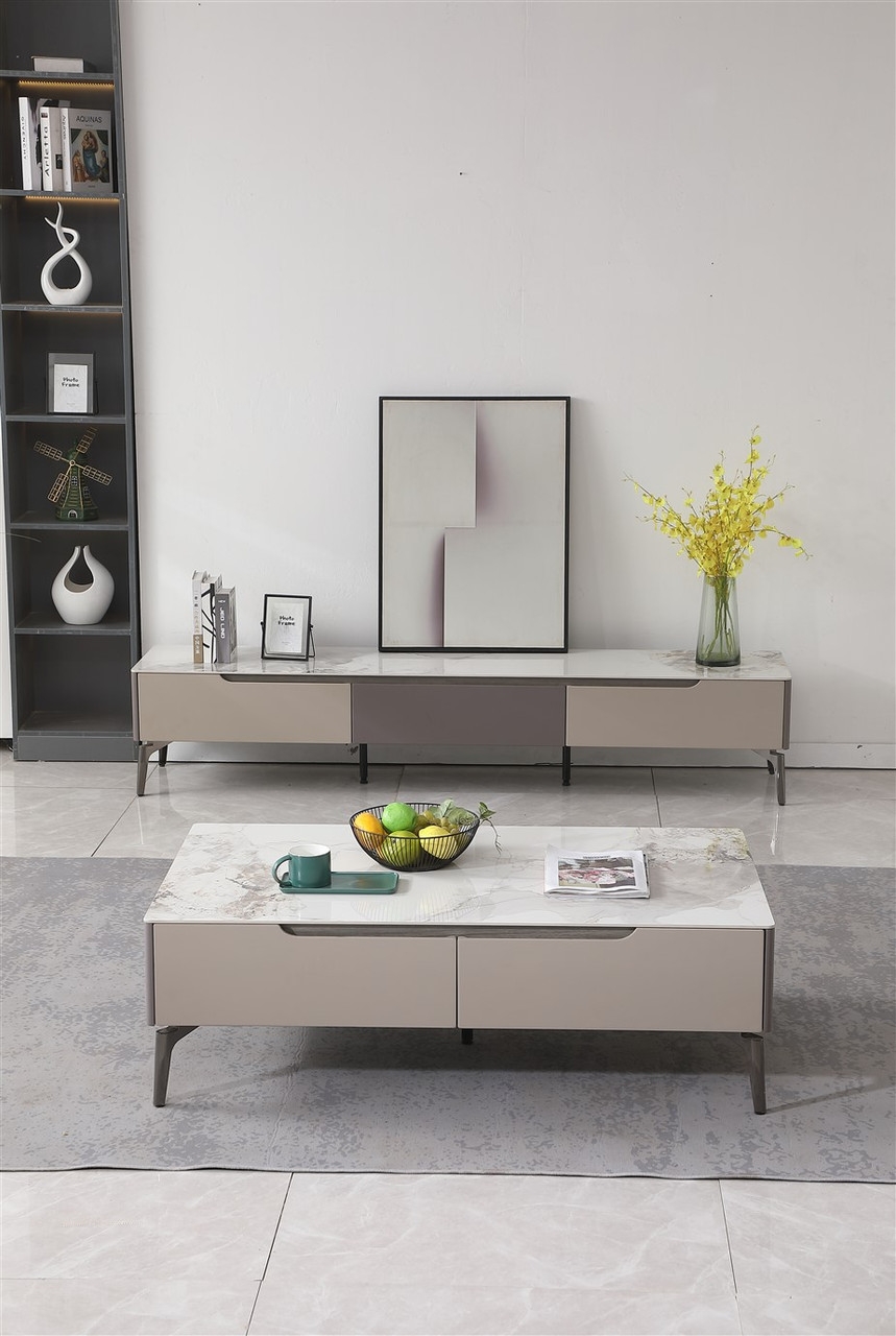Luna Storage TV Stand with Marble Style Porcelain Top