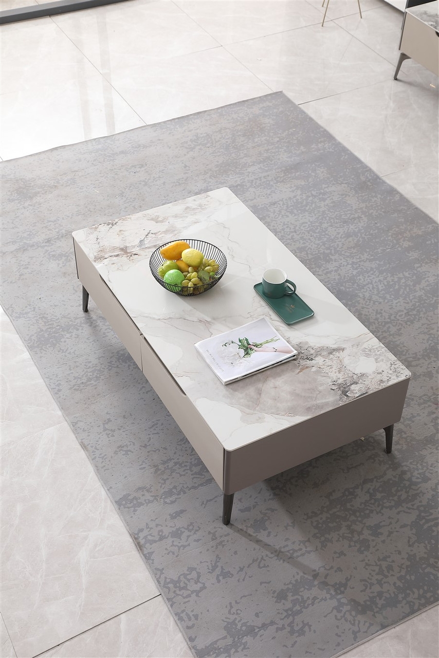 Luna Storage Coffee Table with Marble Style Porcelain Top