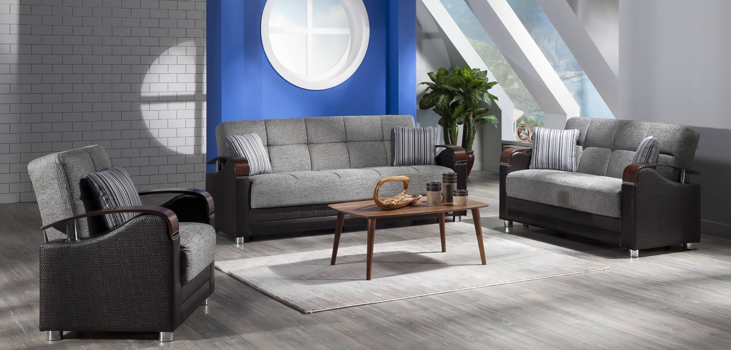 Luna Fabric Storage Sleeper Living Room Set