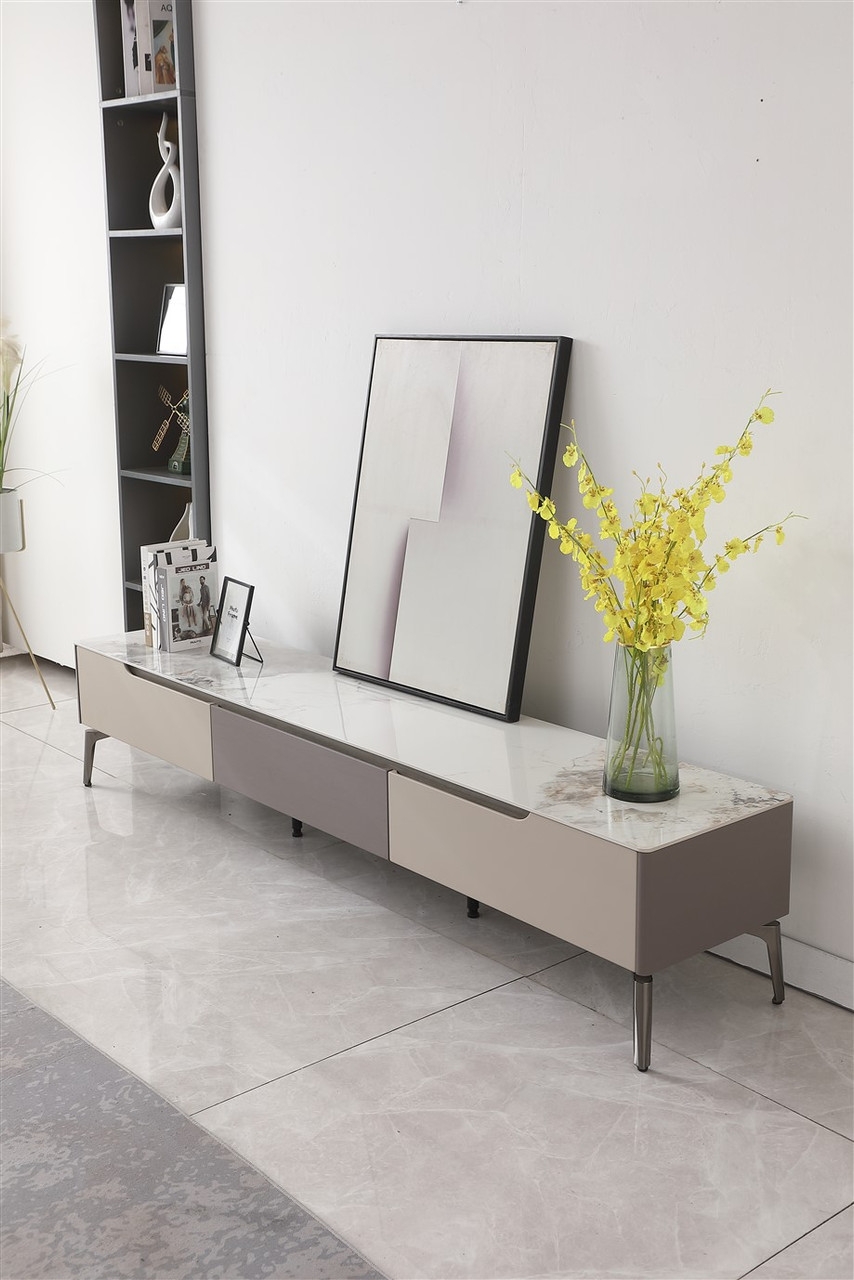 Luna Storage TV Stand with Marble Style Porcelain Top