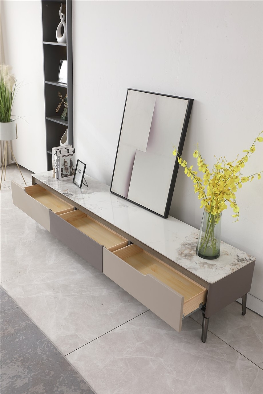 Luna Storage TV Stand with Marble Style Porcelain Top
