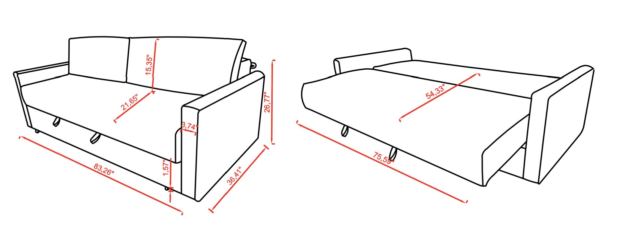 SM Lupin Fabric Pull Out Sleeper Sofa