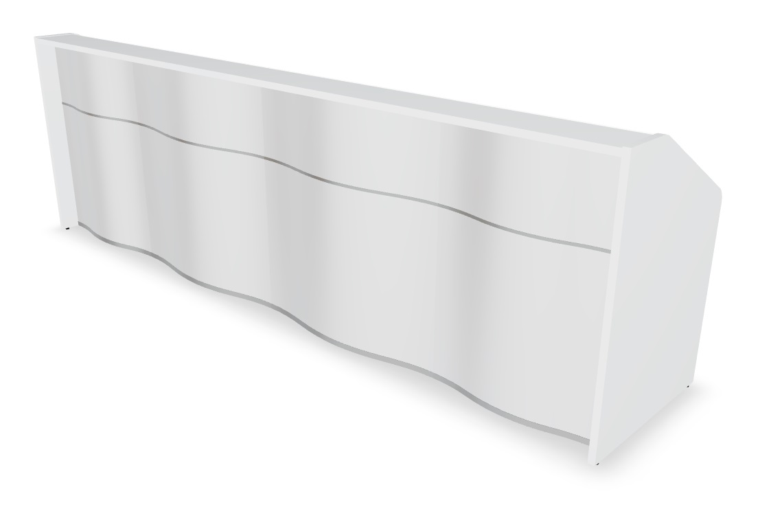 MDD Wave 137" Straight Counter Reception Desk in White High Glass