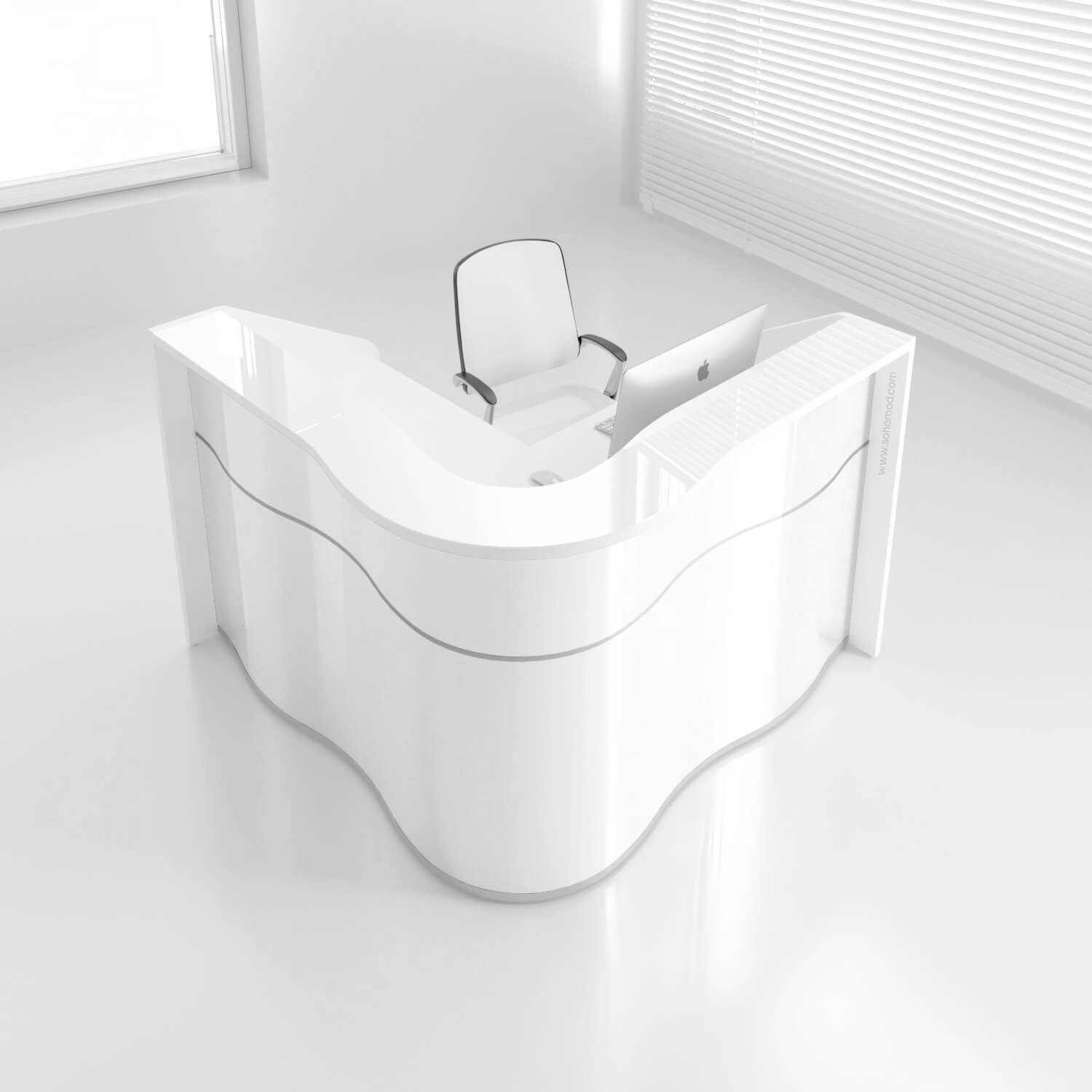 Wave 62" Corner Counter Reception Desk in White Semi Matt