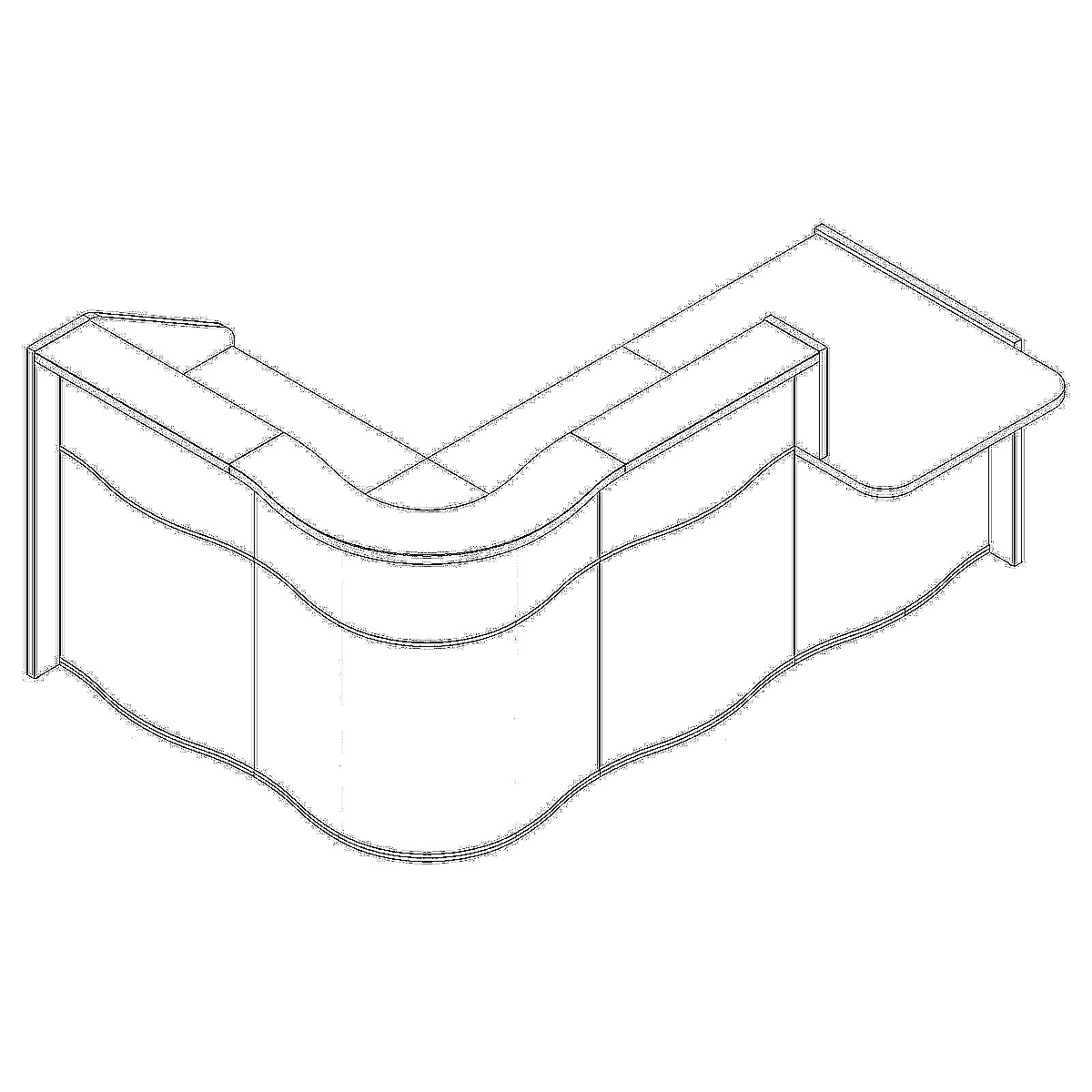 MDD Wave 92" L-Shape Reception Desk Dimension
