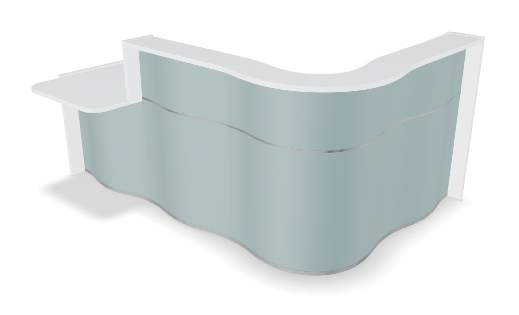 MDD Wave 92" L-Shape Reception Desk in Sky Blue Matt With Right Counter Top