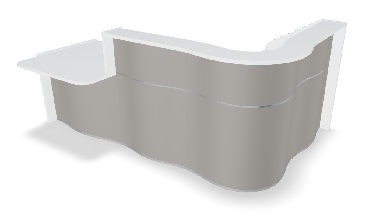 MDD Wave 100" L-Shape Reception Desk in Grey High Gloss With Right Counter Top