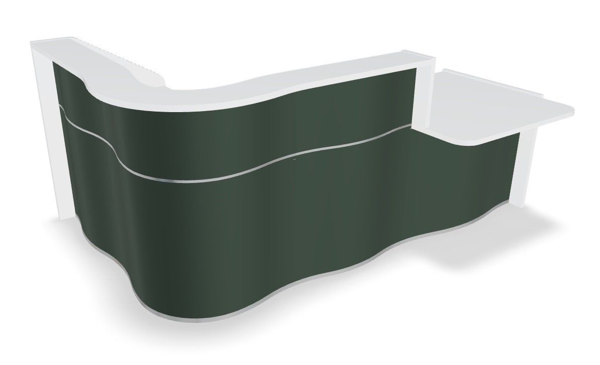MDD Wave 92" L-Shape Reception Desk With Left Counter Top in Bottle Green Matt