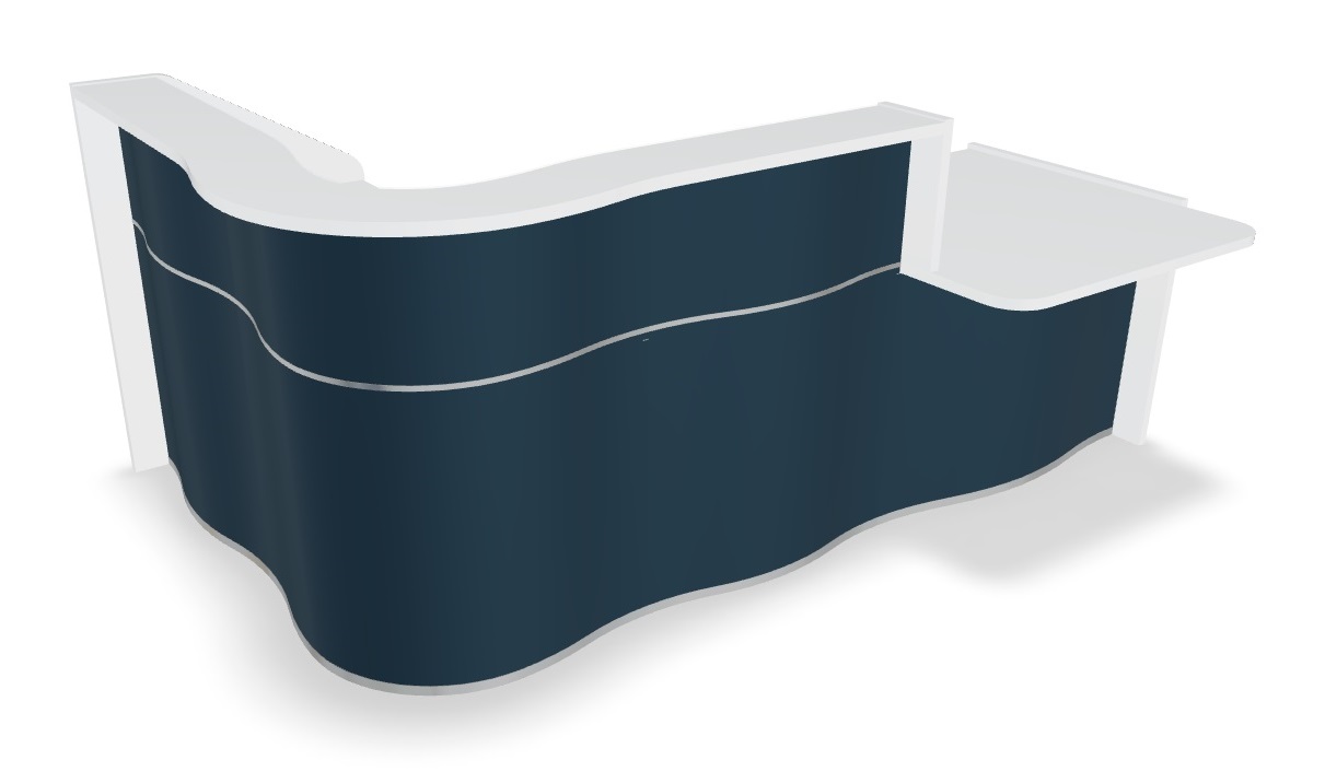 MDD Wave 100" L-Shape Reception Desk With Left Counter Top in Dark Blue Matt