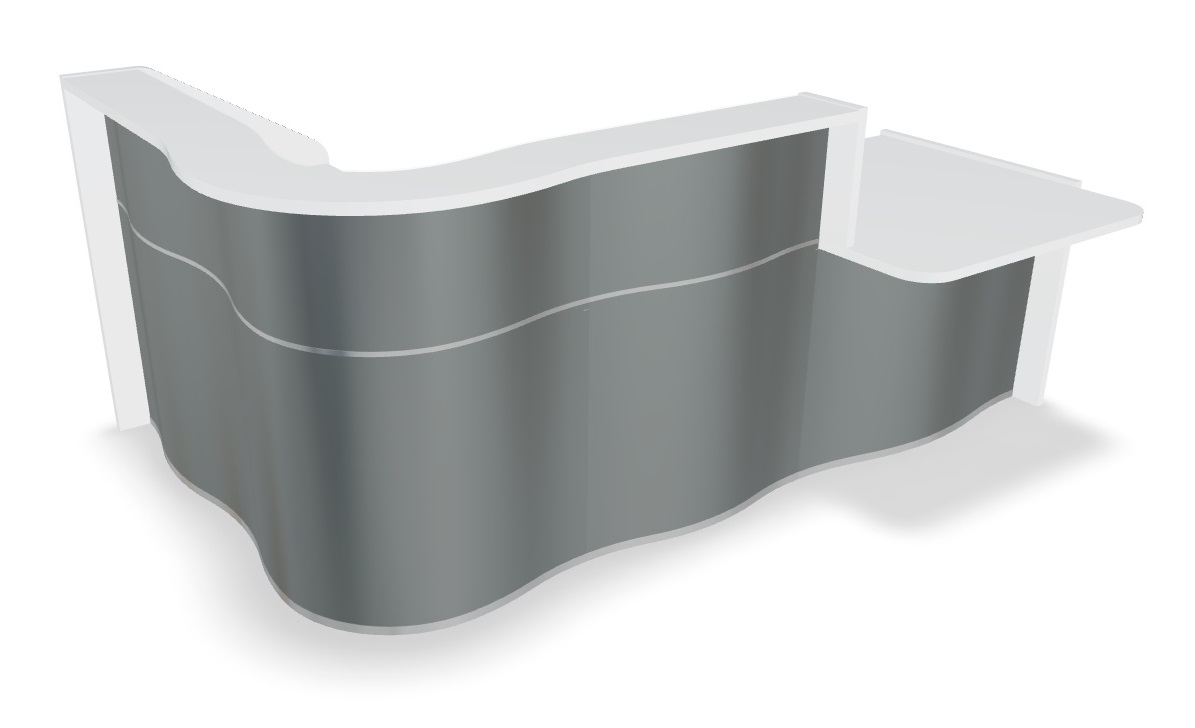 MDD Wave 100" L-Shape Reception Desk With Left Counter Top in Grey High Gloss
