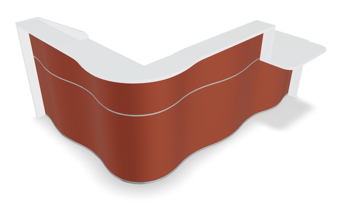 MDD Wave 101" L-Shape Reception Desk With Left Counter Top in Red
