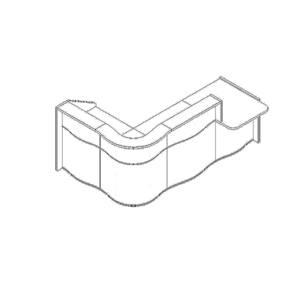 MDD Wave 101" L-Shape Reception Desk Dimension