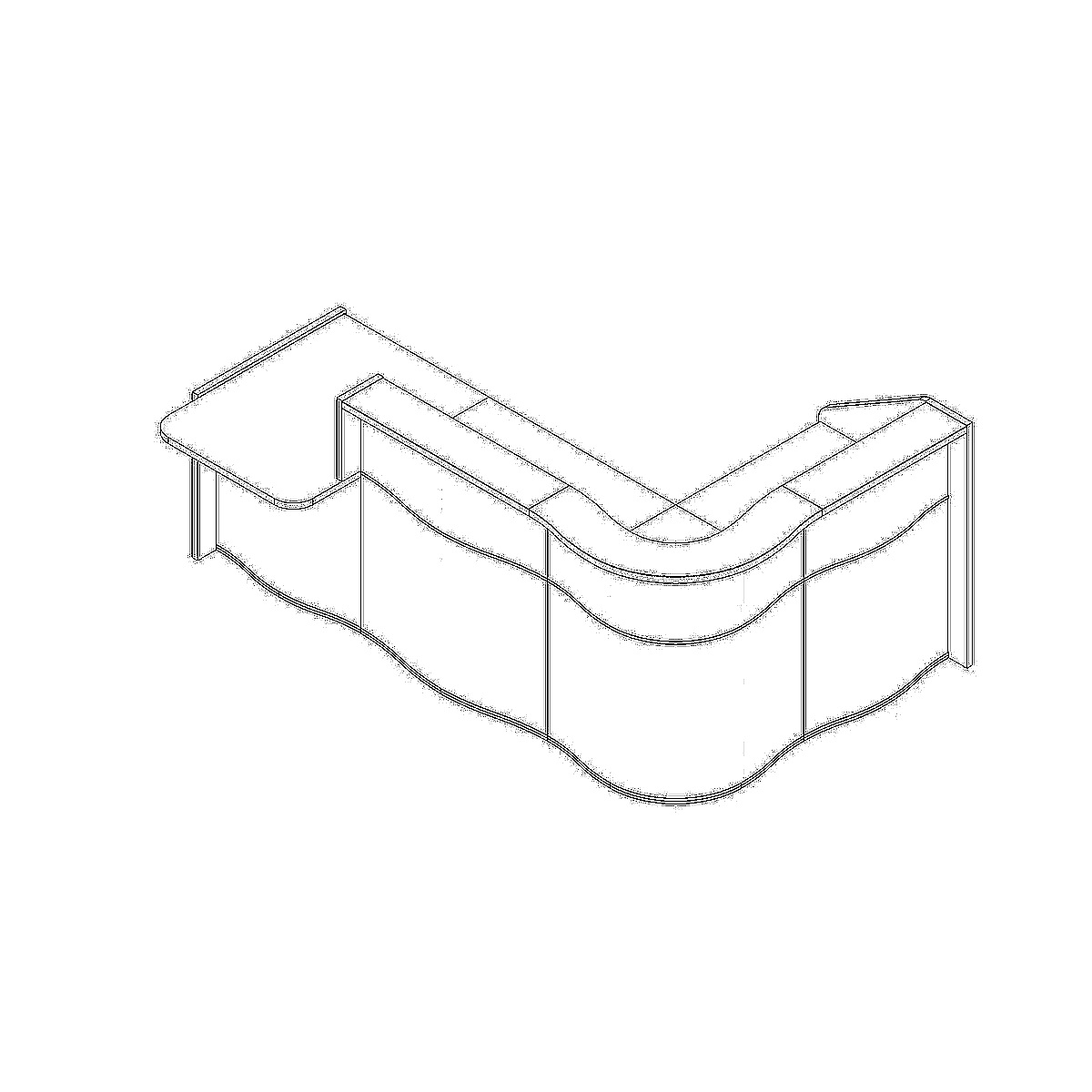 MDD Wave 101" L-Shape Reception Desk With Small Right Counter Top Dimension