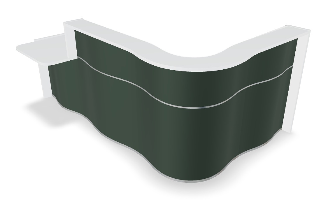 MDD Wave 101" L-Shape Reception Desk With Small Right Counter Top in Bottle Green Matt