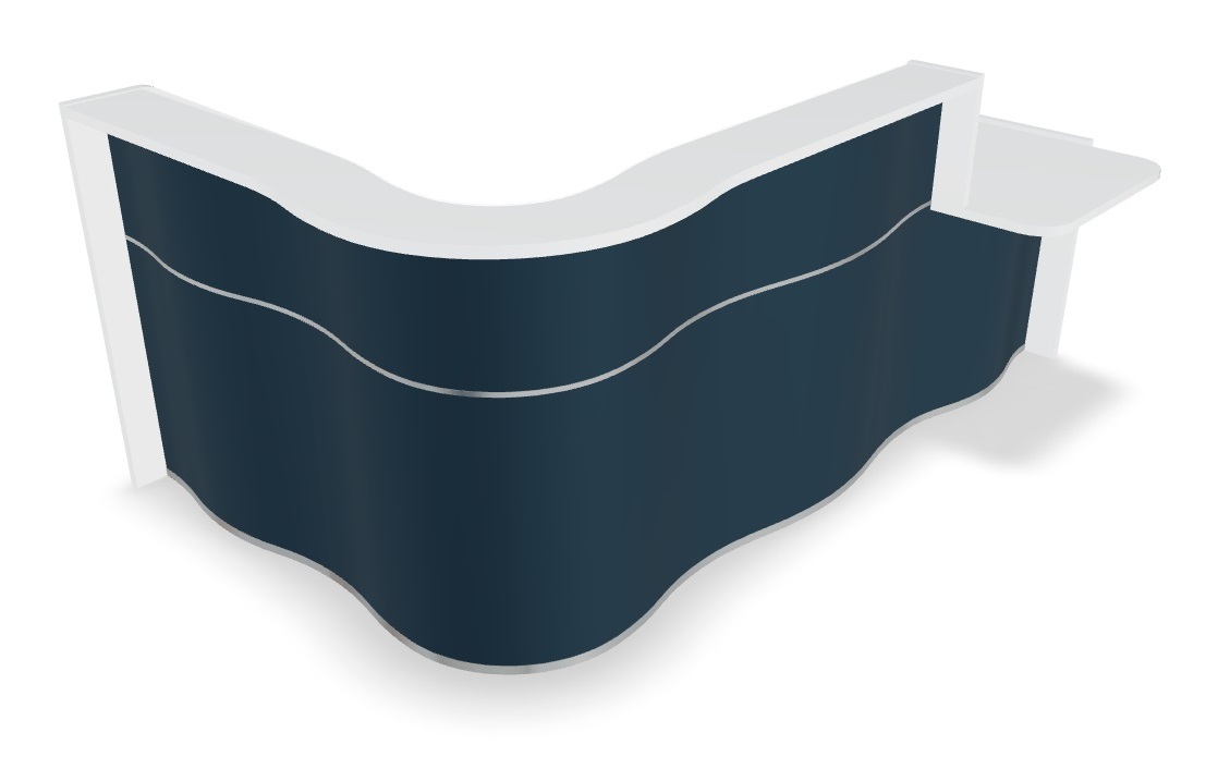 Wave 101" L-Shape Reception Desk With Small Left Counter Top in Dark Blue matt