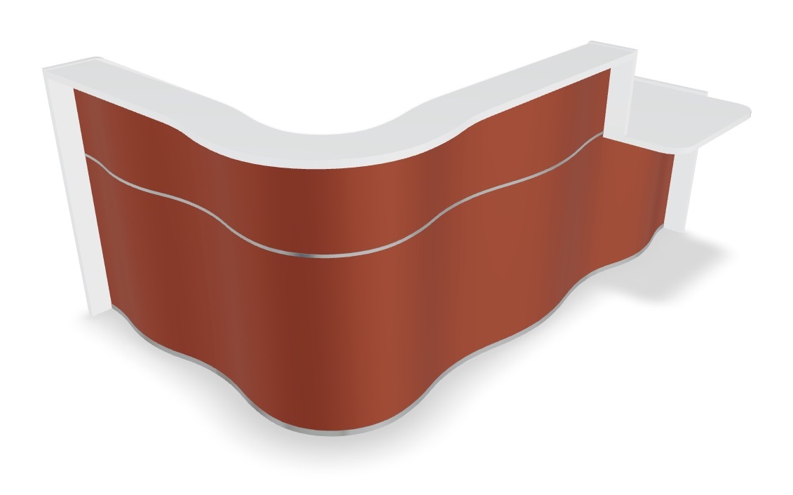 Wave 101" L-Shape Reception Desk With Small Left Counter Top in Red matt