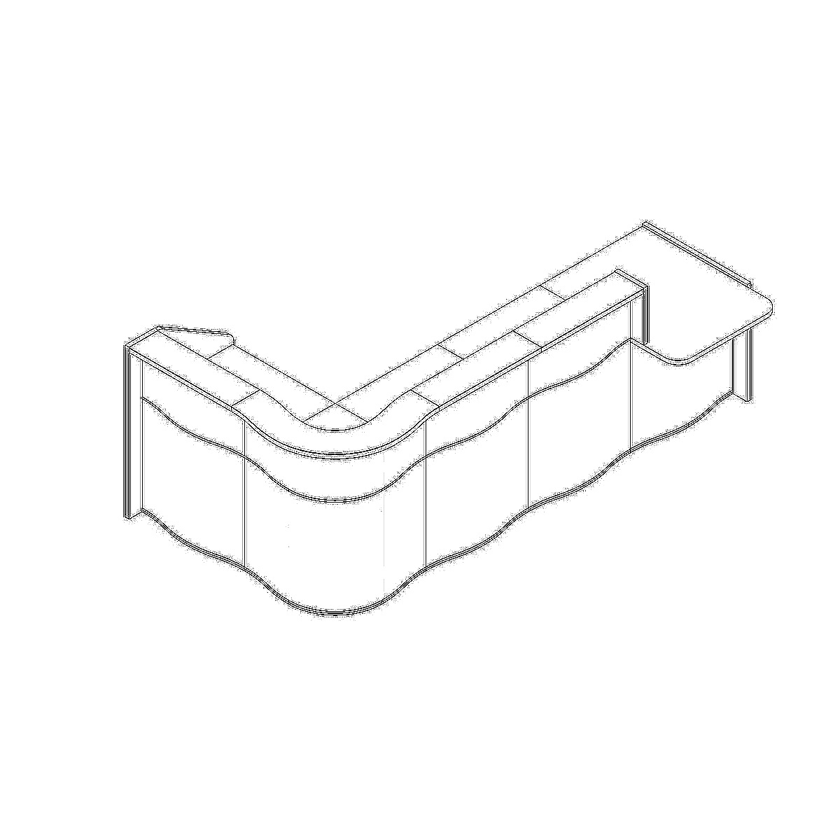 MDD Wave 122-inch x 71-inch L-Shape Reception Desk With Left Counter Top Dimension