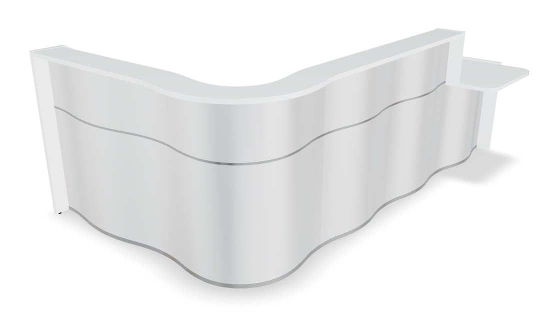 MDD Wave 122-inch x 71-inch L-Shape Reception Desk With Left Counter Top in White high glass