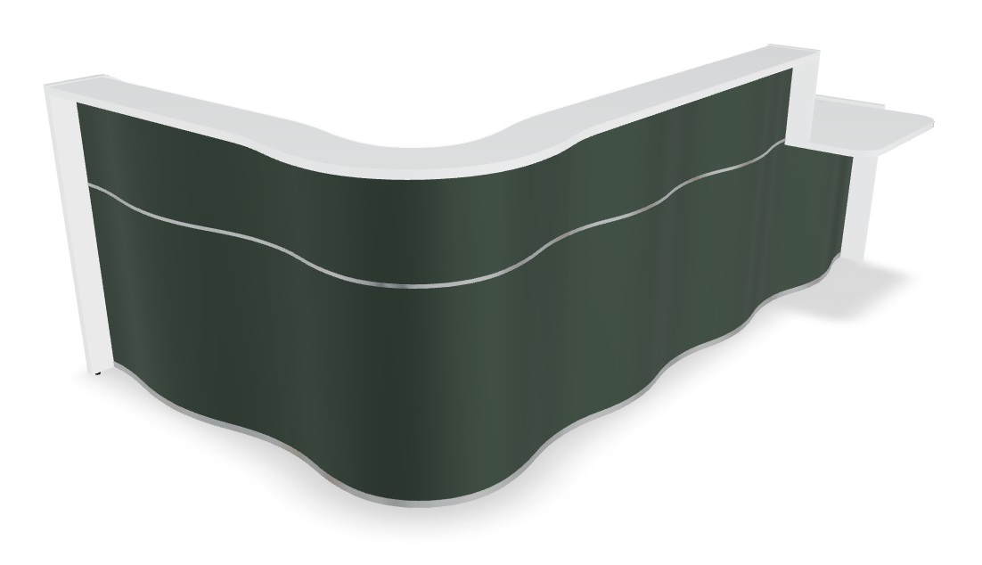 Wave 122-inch x 71-inch L-Shape Reception Desk With Left Counter Top in Bottle Green Matt