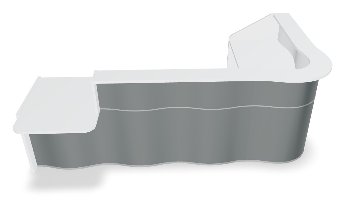 MDD Wave 122" x 71" L-Shape Reception Desk In Grey High Gloss With Right Counter Top