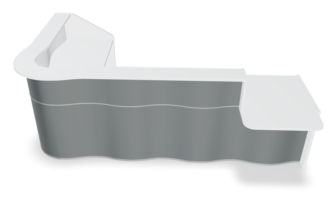MDD Wave 122-inch x 71-inch L-Shape Reception Desk With Left Counter Top in Grey high glass