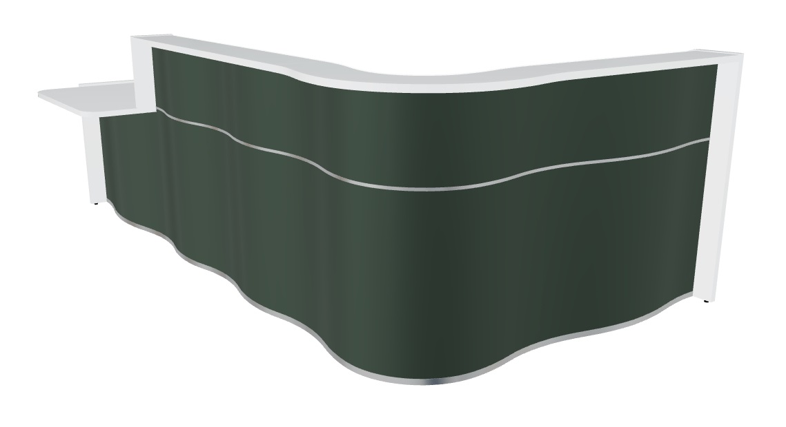 Wave LUV45P 130" L-Shape Reception Desk in Bottle Green Matt With Right Counter Top