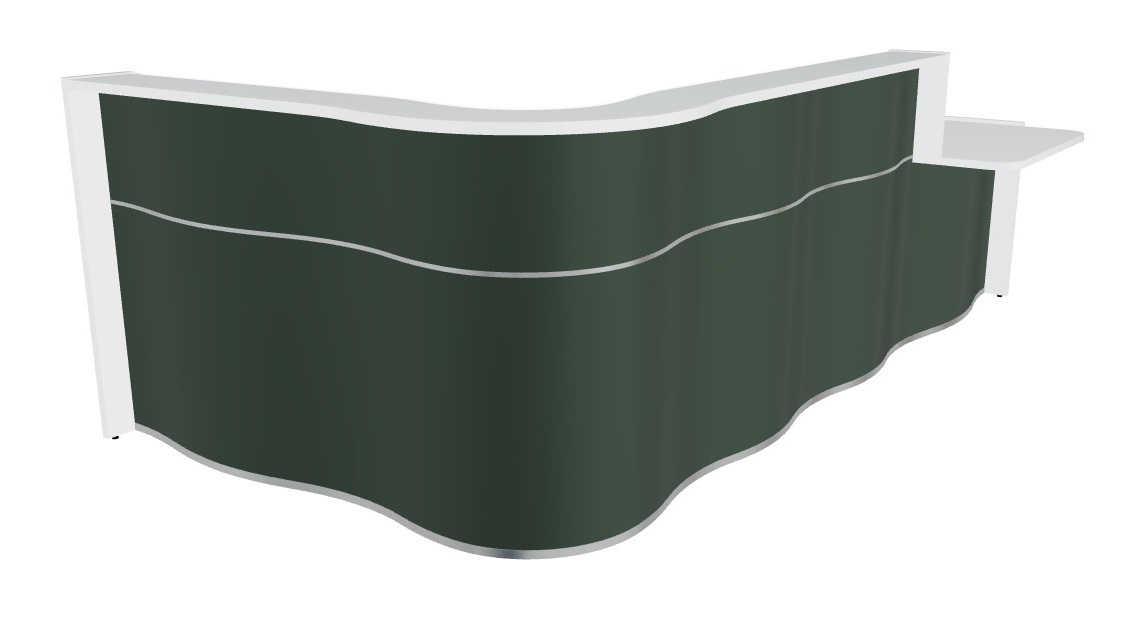MDD Wave LUV45L 130" L-Shape Reception Desk in Bottle Green Matt