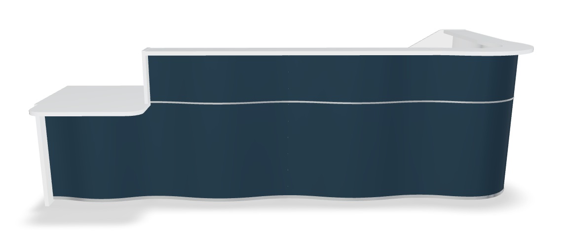 Wave 139" L-Shape Reception Desk in Dark Blue Matt With RAF Counter Top