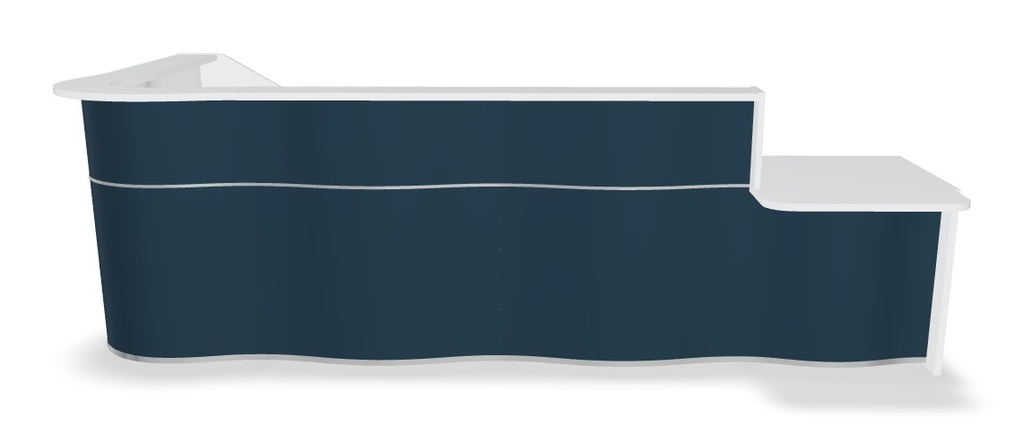 MDD Wave 139" L-Shape Reception Desk in Dark Blue With LAF Counter Top