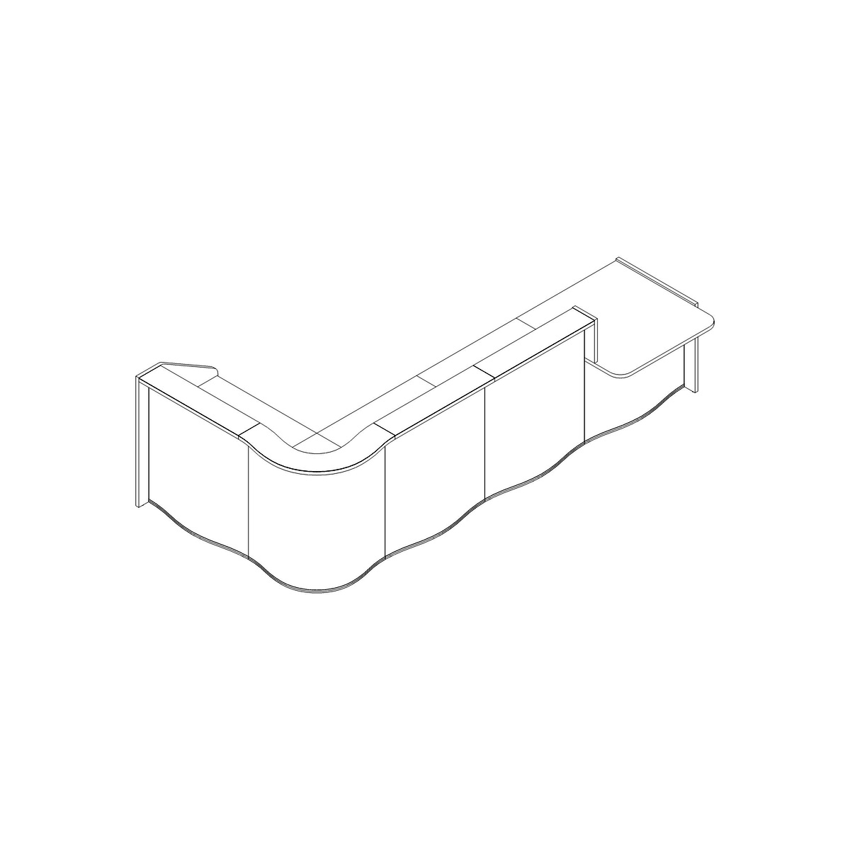 MDD Wave 147" L-Shape Reception Desk Dimension Design