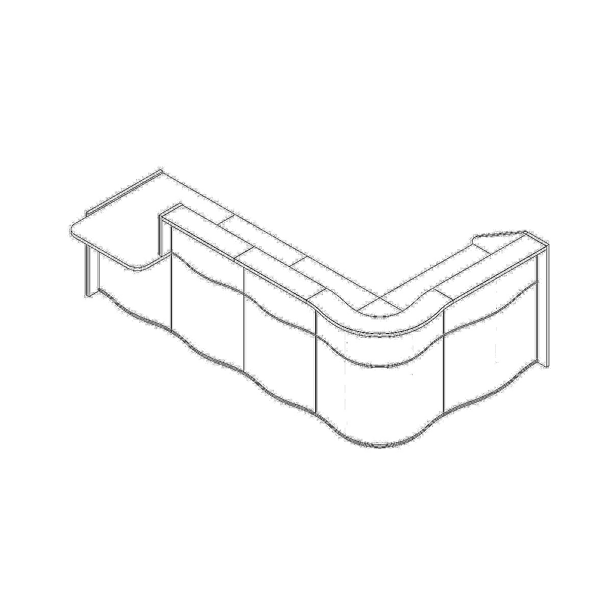 MDD Wave 122-inch x 79-inch L-Shape Reception Desk With Right Counter Top Dimension