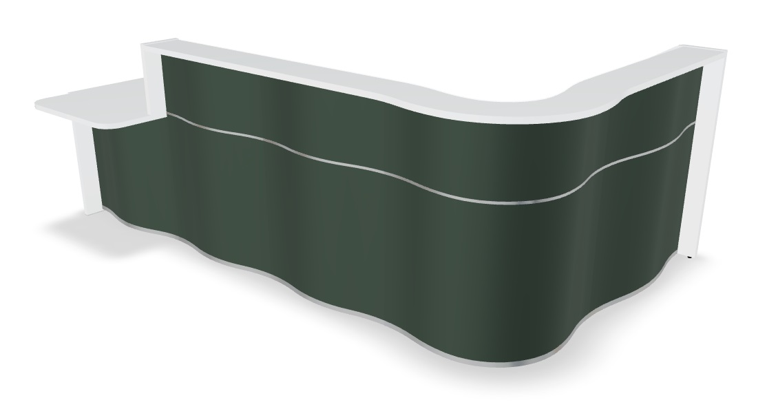 MDD Wave 122-inch x 79-inch L-Shape Reception Desk With Right Counter Top in Bottle Green Matt