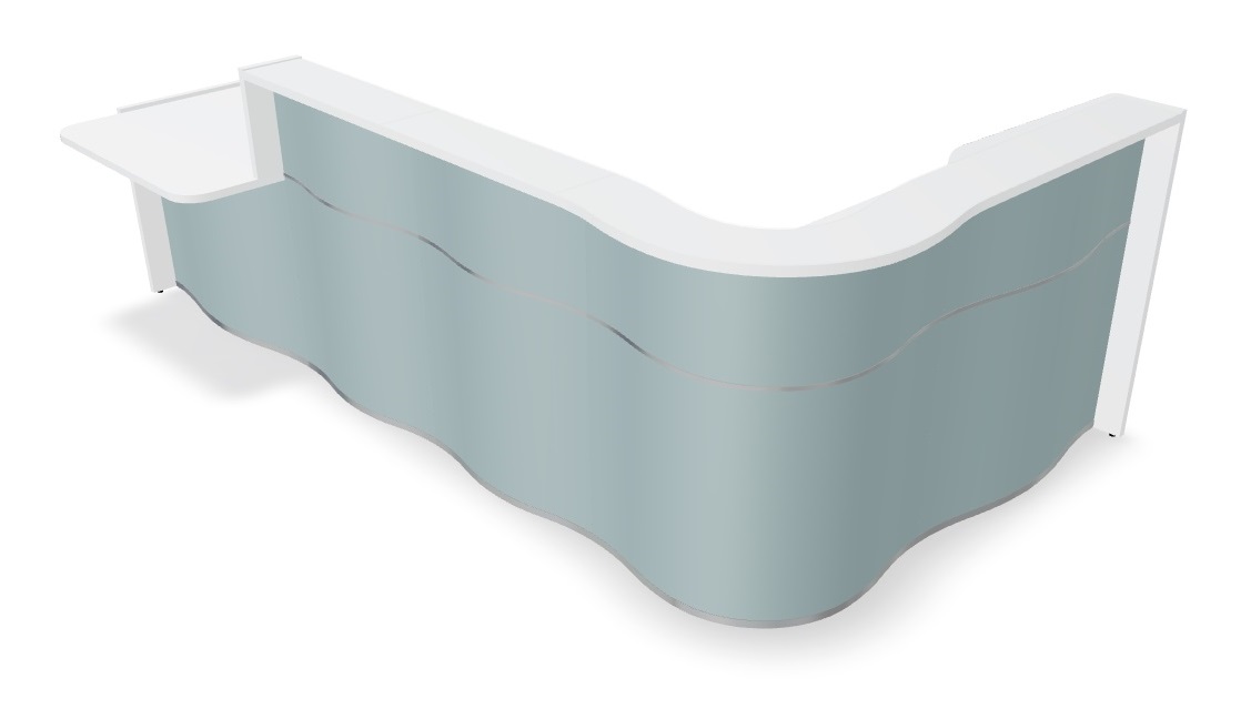Wave LUV47P 130" L-Shape Reception Desk With Right Counter Top in Sky Blue Matt