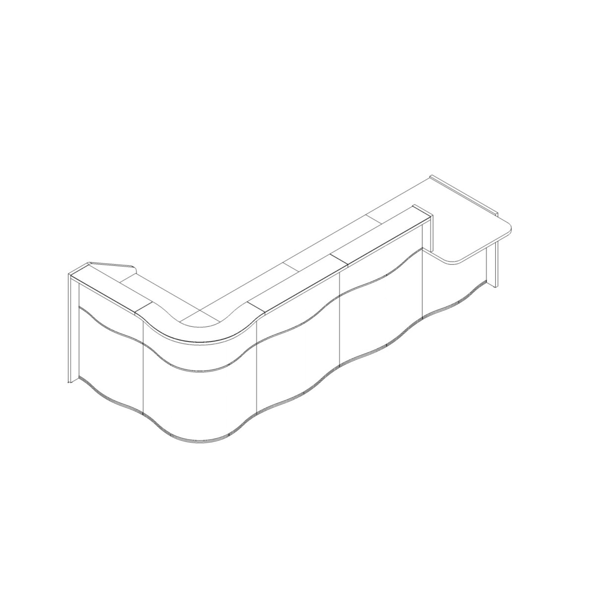 MDD Wave 139" L-Shape Reception Desk Wth Left Counter Top Dimension