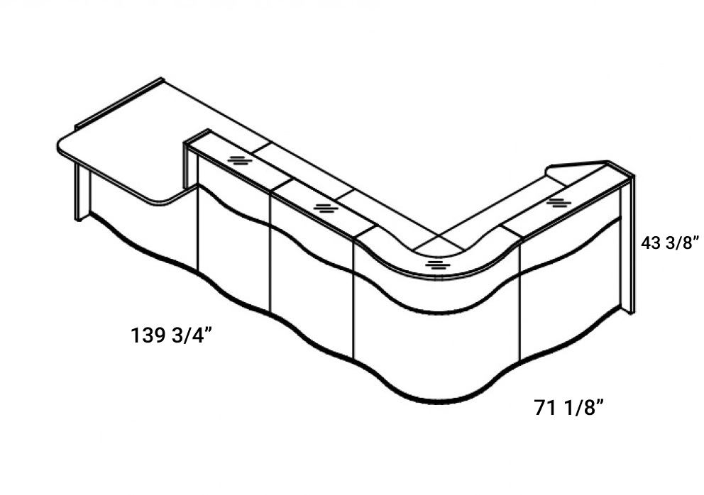 MDD Wave 139" L-Shape Reception Desk Dimension