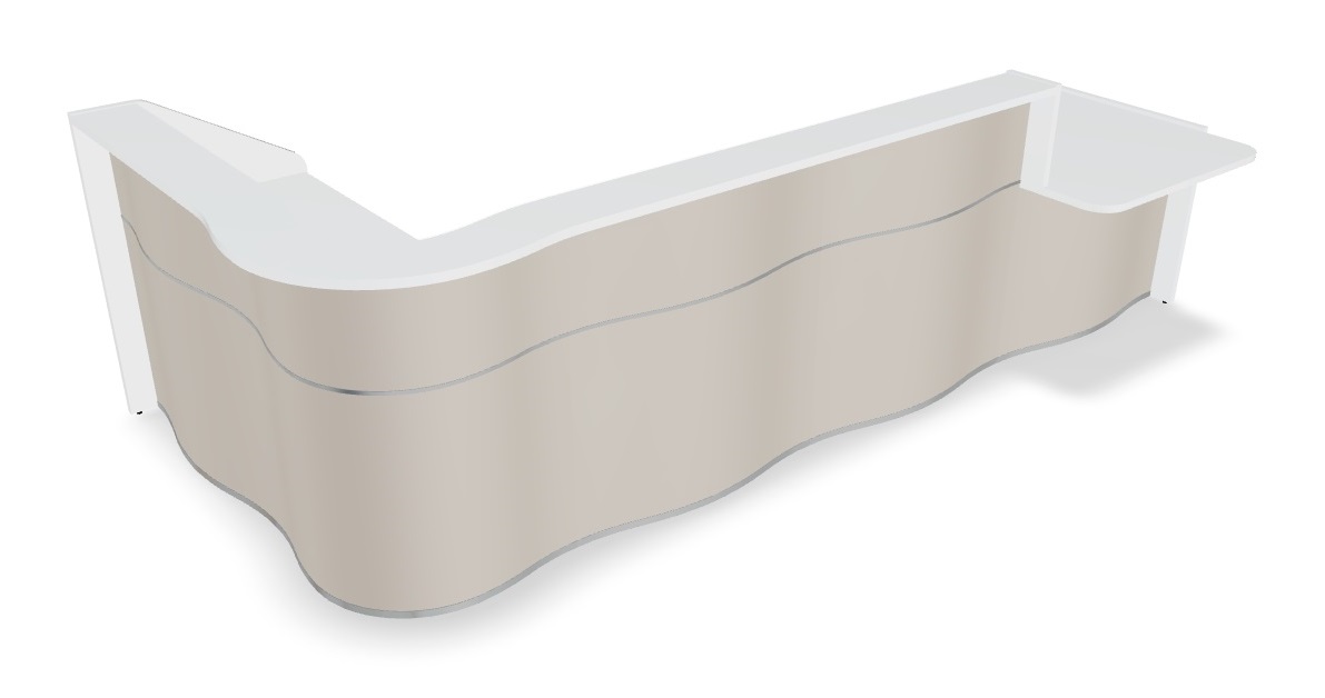 MDD Wave 147" L-Shape Reception Beige Matt Desk With Left Counter Top