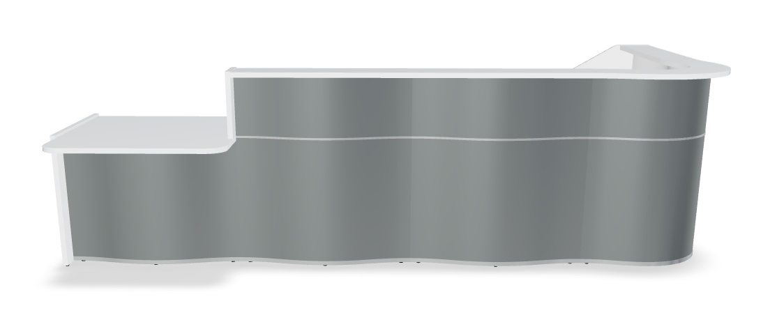 Wave 147" L-Shape Reception Desk in Grey High Glass With Right Counter Top